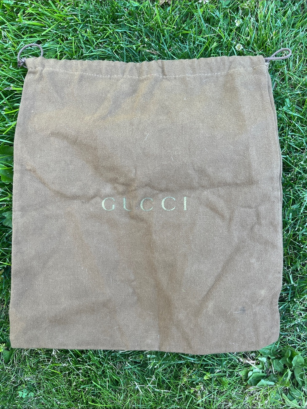 Gucci Tan/Brown Suede Drawstring Dust Bag with Logo S/M